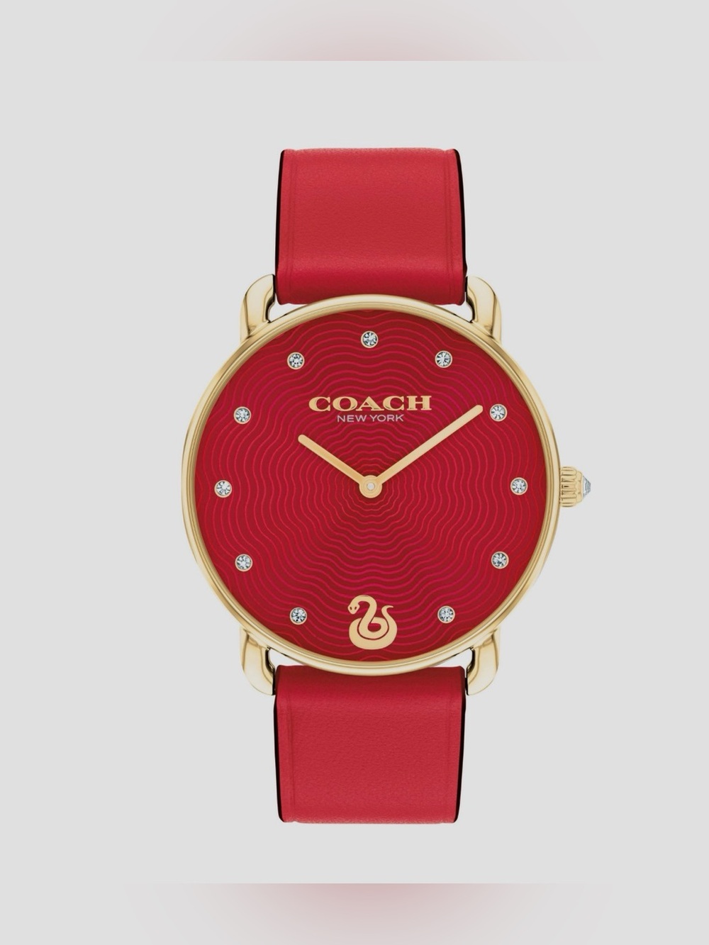 COACH ELLIOT YEAR OF THE SNAKE RED DIAL LEATHER STRAP WATCH - NWT